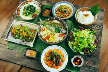 A traditional Vietnamese tray of meal for dinner or lunch