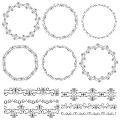 Obraz premium Vintage floral elements, black on white background. template for your design. Used pattern brushes included. Seamless pattern for frames and borders. Vector