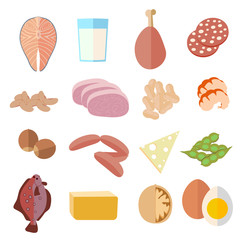 set of products, protein diet, icons flat design