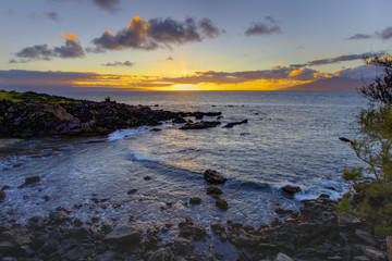 Island Maui tropical cliff coast line with ocean.