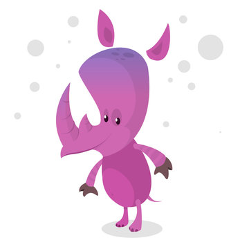 Rhino character. Cartoon vector illustration.Vector cute rhino character flat icon with light gradient. Purple zoo rhino