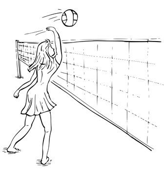 Meisje speelt volleybal - kleurplaat