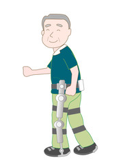 装着型介護ロボットを使って歩く高齢者