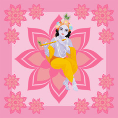 Fototapeta na wymiar Krishna Janmashtami. Beautiful greeting card with little Krishna's image.