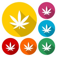 Fototapeta na wymiar Marijuana leaf icons set with long shadow