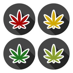 Fototapeta na wymiar Marijuana leaf icons set with long shadow