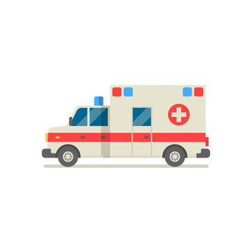 Vector ambulance emergency car isolated on white background. Web infographics icon. Modern flat style illustration