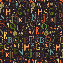 Alphabet seamless background. Cute alphabet design. Set of varied letters. 
