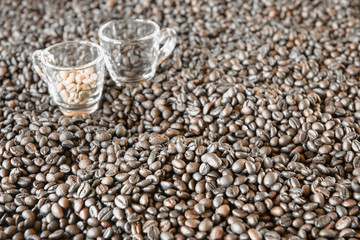 Roasted coffee beans.