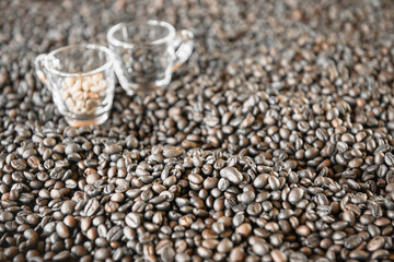 Roasted coffee beans.