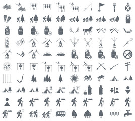Fototapeta na wymiar Set of camping equipment pictograms. Vector illustration