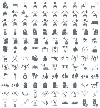 Set of camping equipment pictograms. Vector illustration