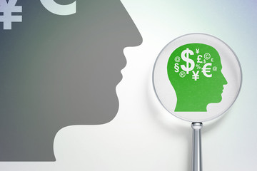 Finance concept:  Head With Finance Symbol with optical glass on digital background