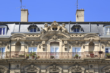 Facade of an old building in the city centre of Lyon, France.