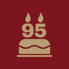 The birthday cake with candles in the form of number 95 icon. Birthday symbol. Flat