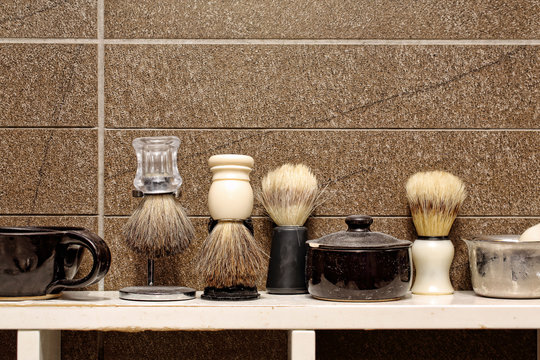 Brush shaving set in barber shop