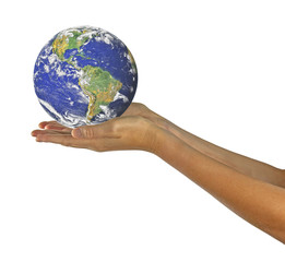 Planet earth on palm.Elements of this image furnished by NASA