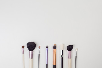 Top view of women's makeup brushes