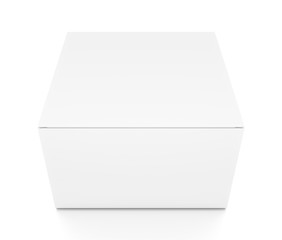 White horizontal rectangle blank box from top front closeup angle.