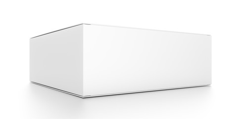 White flat horizontal rectangle blank box from front side closeup angle.