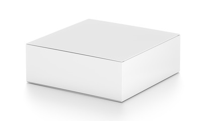 White flat horizontal rectangle blank box from side angle.