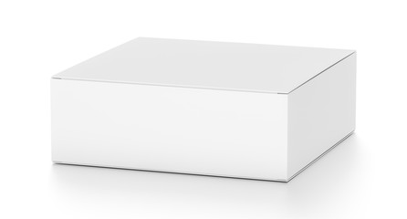 White flat horizontal rectangle blank box from top side far angle.