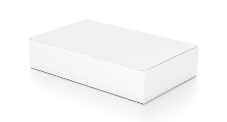 White wide flat horizontal rectangle blank box from top side angle.