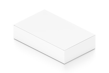 White wide flat horizontal rectangle blank box from isometric angle.