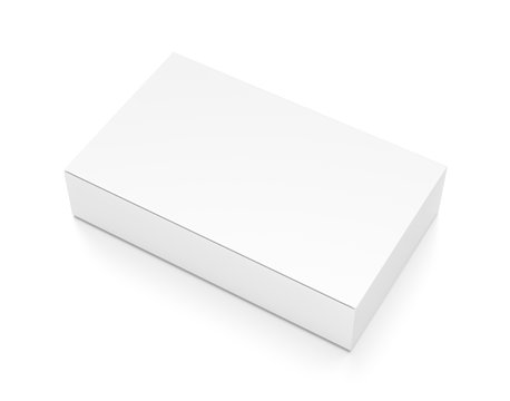 White Wide Flat Horizontal Rectangle Blank Box From Top Side Angle.