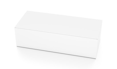 White wide horizontal rectangle blank box from top side closeup angle.