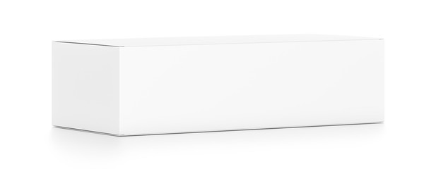 White wide horizontal rectangle blank box from side far angle.