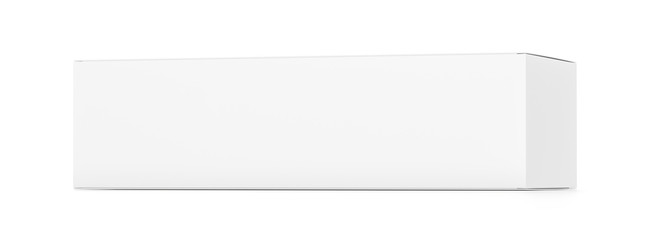 White wide horizontal rectangle blank box from side far angle.