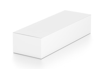 White wide horizontal rectangle blank box from side angle.