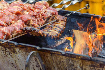 shashlik and ribs on the brazier