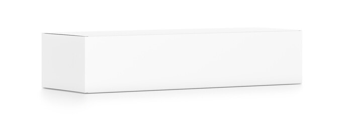 White wide horizontal rectangle blank box from side far angle.