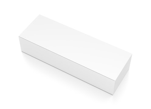 White wide horizontal rectangle blank box from top side angle.