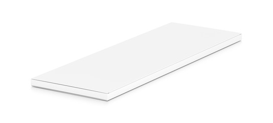 White wide thin flat horizontal rectangle blank box from side angle.