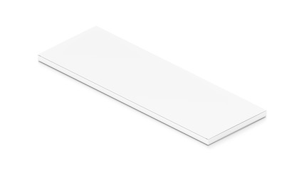 White wide thin flat horizontal rectangle blank box from isometric angle.