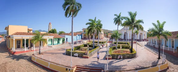 Fototapeten Panorama of Plaza Mayor, Trinidad, Cuba © Delphotostock