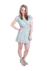 Fashionable beautiful woman in trendy casual dress