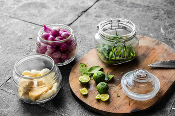 Fresh ingredients for a healthy meal - garlic, ginger, chilli an