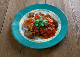 grilled meat with chili sauce