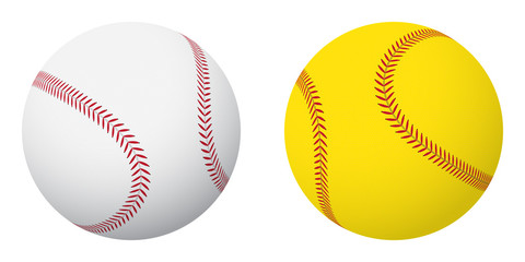 Sports balls: baseball and softball. Small set. - obrazy, fototapety, plakaty