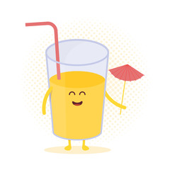 Funny cute juice drawn with a smile, eyes and hands.