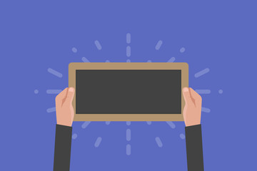 Hand holding sign board vector illustration.