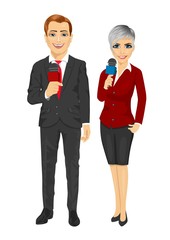 news reporters or journalists holding the microphones