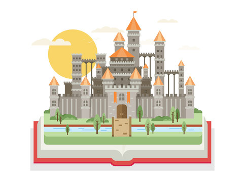 Magic fantasy castle - flat style illustration.