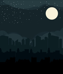 Flat design urban landscape night illustration