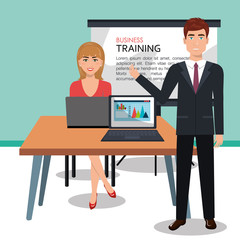 businesspeople in training process  isolated icon design, vector illustration  graphic 