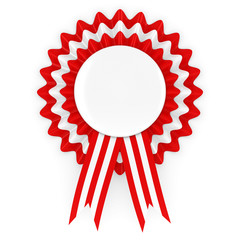 Red and White Rosette with Blank White Badge 3D Illustration